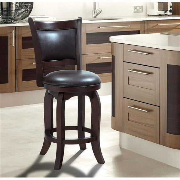 M&D Furniture BRBS-CHR-LC Brighton 31" Bar-Height Swivel Bar Stool Chair with faux leather seat in Warm Cherry finish