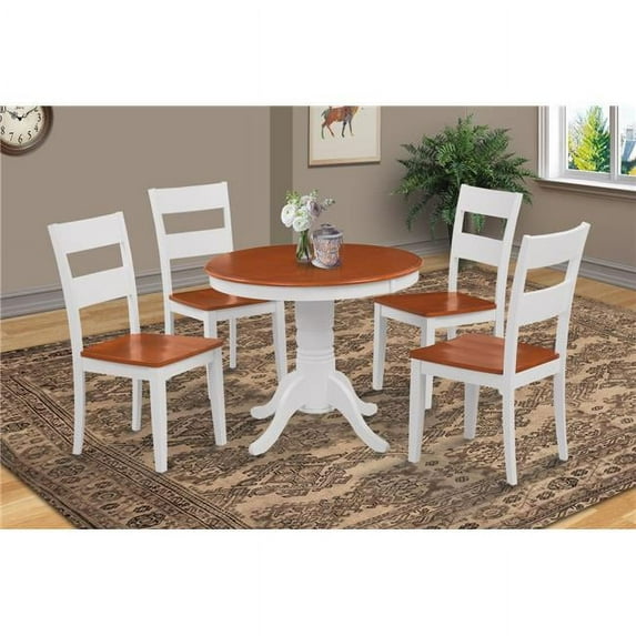 M&D Furniture BRSU5-WCH-W Brookline 5 piece small kitchen table and chairs set in White & Chery finish