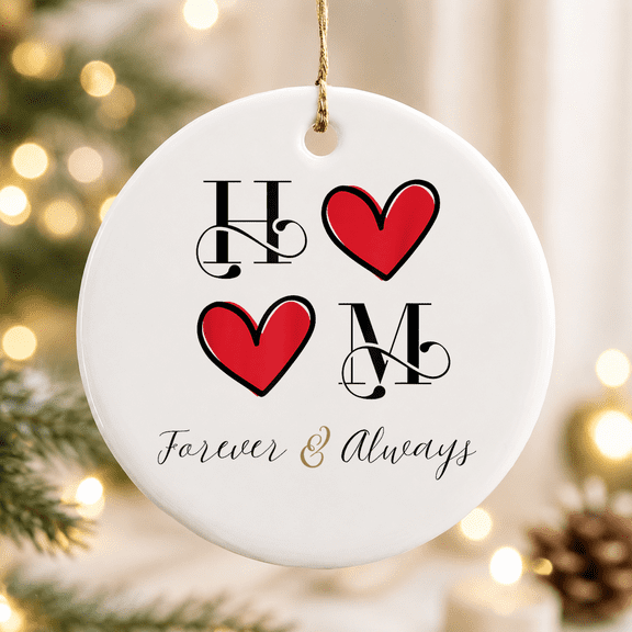 M and H Couples Initials, Wedding, Anniversary, Housewarming Christmas Ornament, Couple Memory Gift, Ceramic Ornament