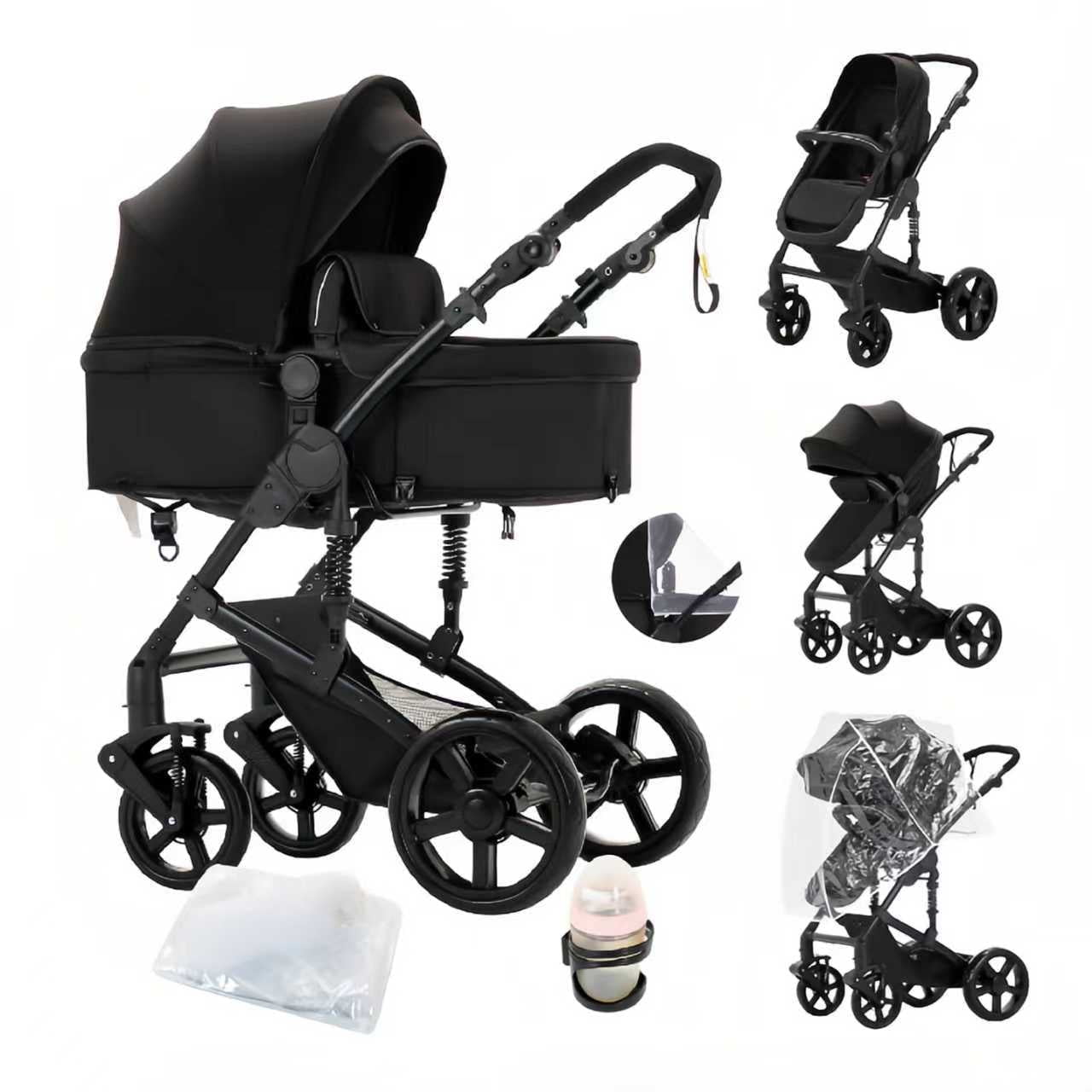M-b-aby-m 2 in 1 Baby Stroller Foldable Infant Stroller with Storage Bag,Cup Holder, for 0-6 Years,Unisex,BLACK