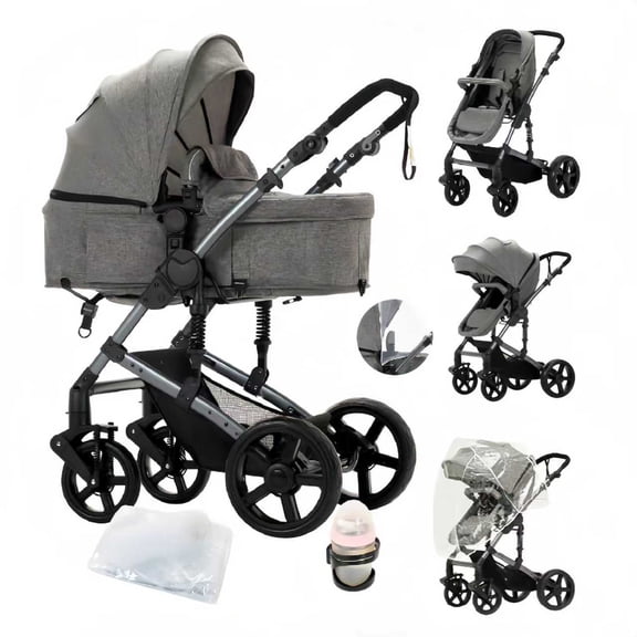M-b-aby-m 2 in 1 Baby Stroller Foldable Infant Stroller with Storage Bag,Cup Holder, for 0-6 Years,Unisex,GREY