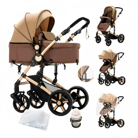 M-b-aby-m 2 in 1 Baby Stroller Foldable Infant Stroller with Storage Bag,Cup Holder, for 0-6 Years,Unisex,KHAKI