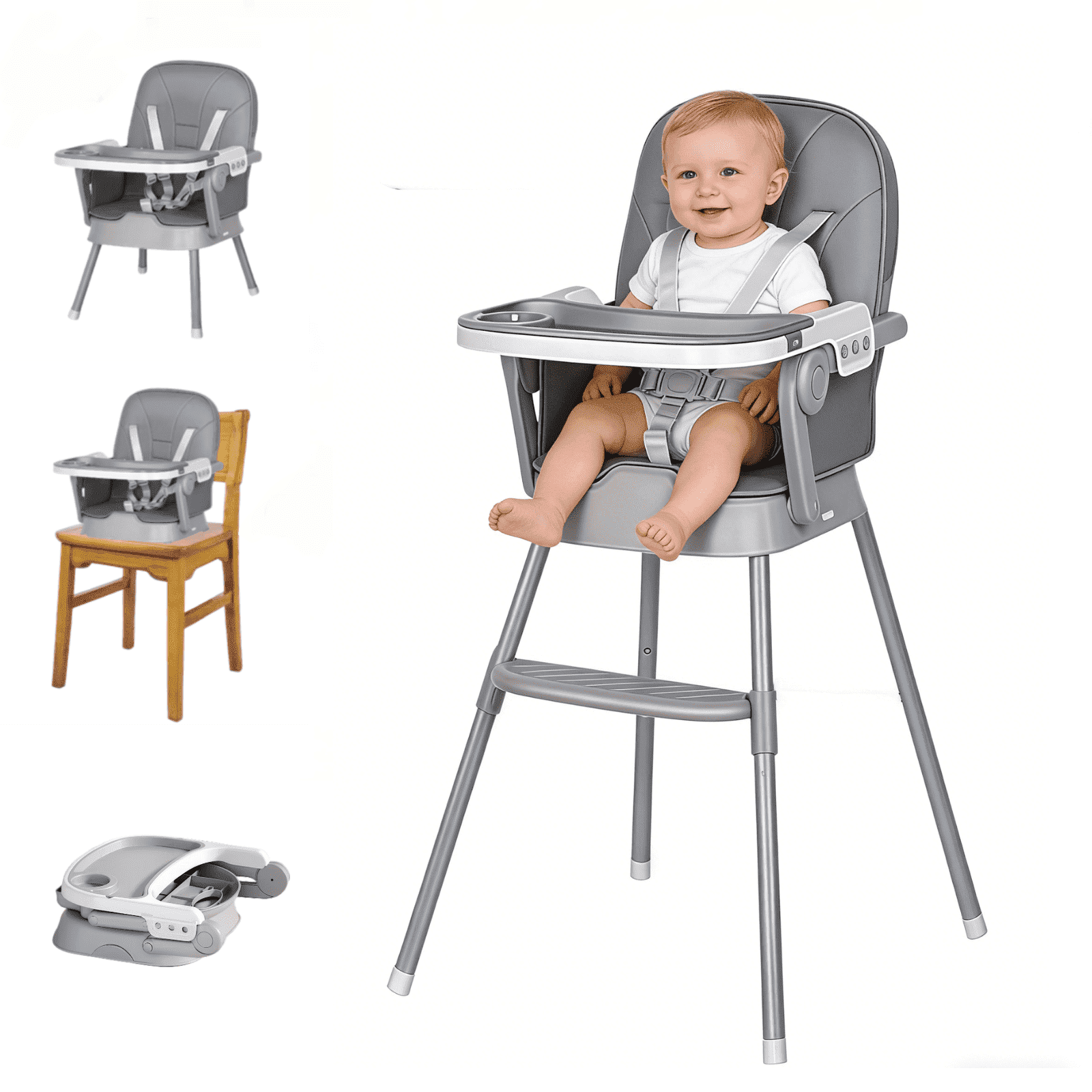 M-b-aby-m 3-in-1 Baby High Chair Baby Feeding Chairs Baby scooter with Steel Pipes for 0-36 Months,Unisex,GREY