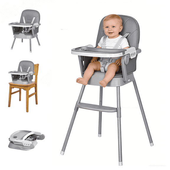 M-b-aby-m 3-in-1 Baby High Chair Baby Feeding Chairs Baby scooter with Steel Pipes for 0-36 Months,Unisex,GREY