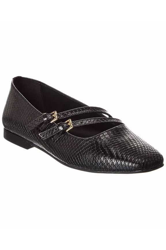 M by Bruno Magli Melia Snake-Embossed Leather Flat, 10, Black