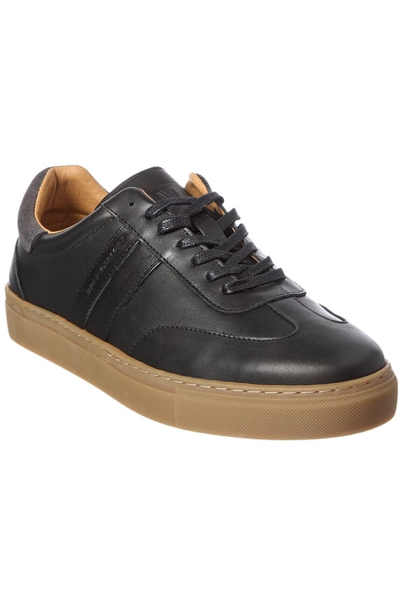 M by Bruno Magli Ryan T Toe Leather Sneaker, 9, Black