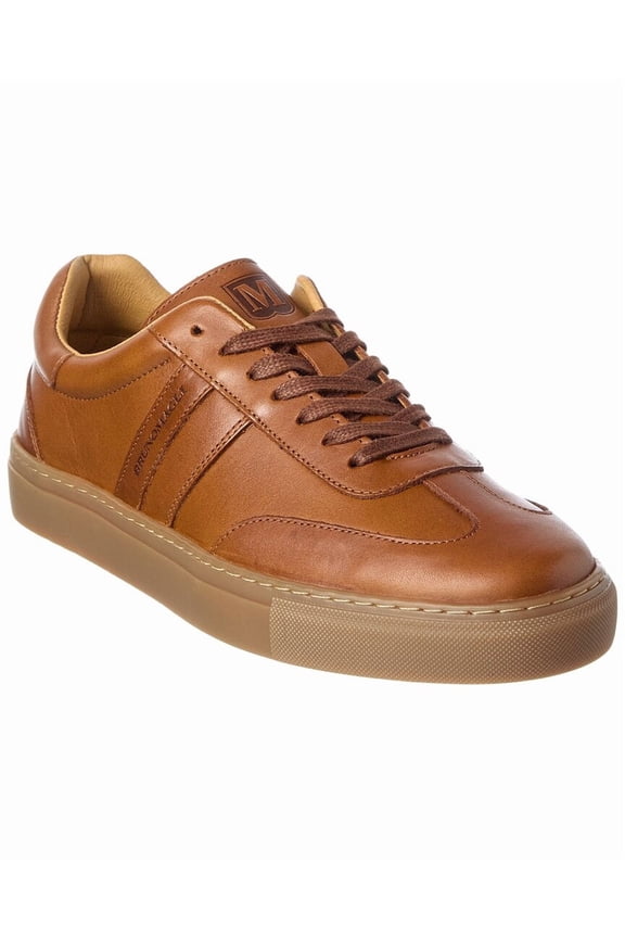 M by Bruno Magli Ryan T Toe Leather Sneaker, 9, Brown