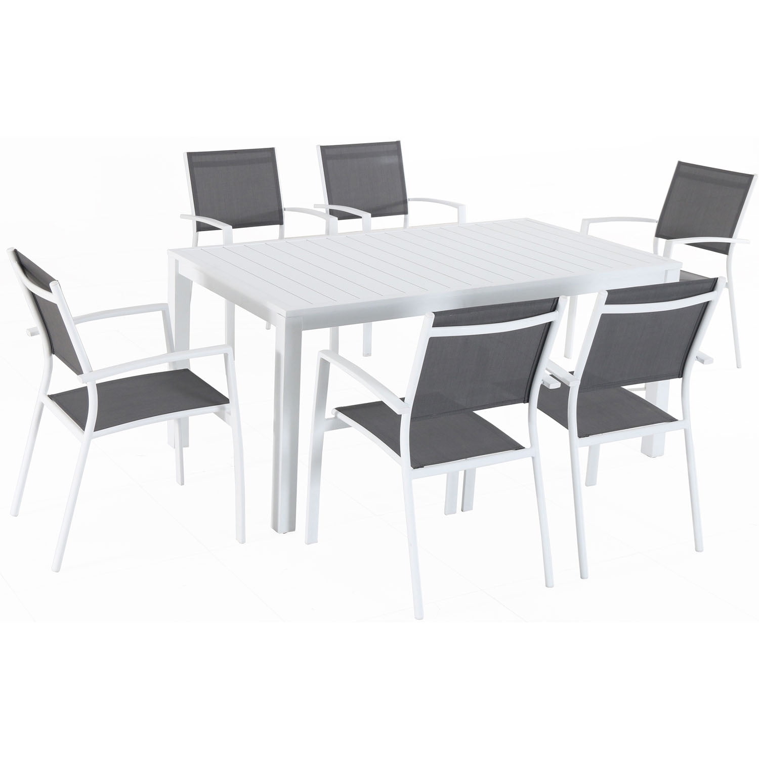 Harper White Aluminum 6-Person Outdoor Dining Set with Sling Chairs