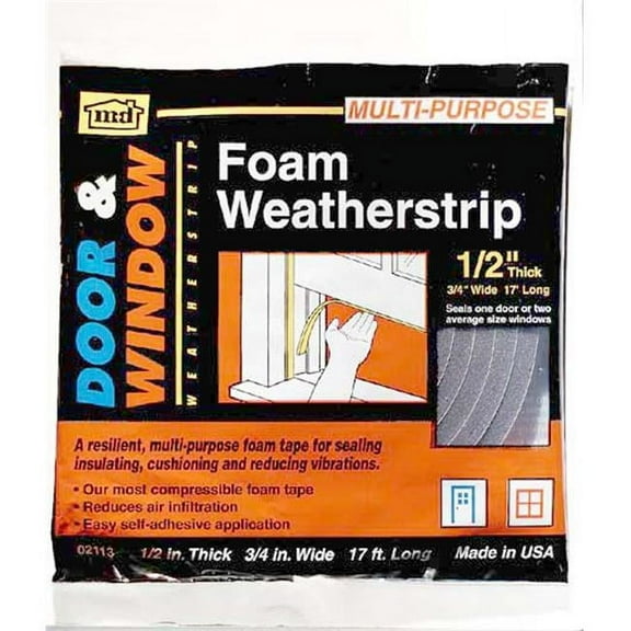 M-d Products .50in. X .75in. X 17in. Gray Low Density Foam Weather Strip  02113