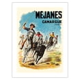 thumbnail image 1 of Méjanes - Camargue France - Abrivado (Bull-Running) by Cattle Herdsman (Gardians) - Vintage Travel Poster by Henry Couve c.1952 - Bamboo Fine Art 290gsm Paper Print (Unframed) 24x32in, 1 of 4