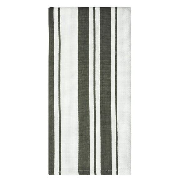 MU Kitchen 100% Cotton Basket Weave Stripe Dishtowel, 20 by 30-Inches, Pewter