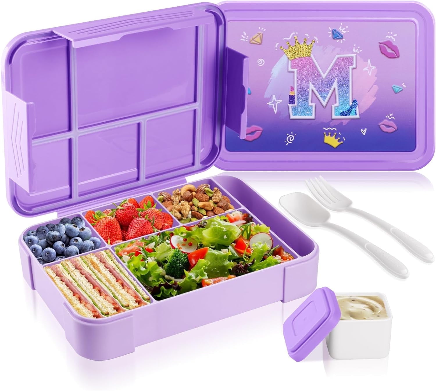 Purple Mermaid Stainless Steel Kids Bento Box with Utensils