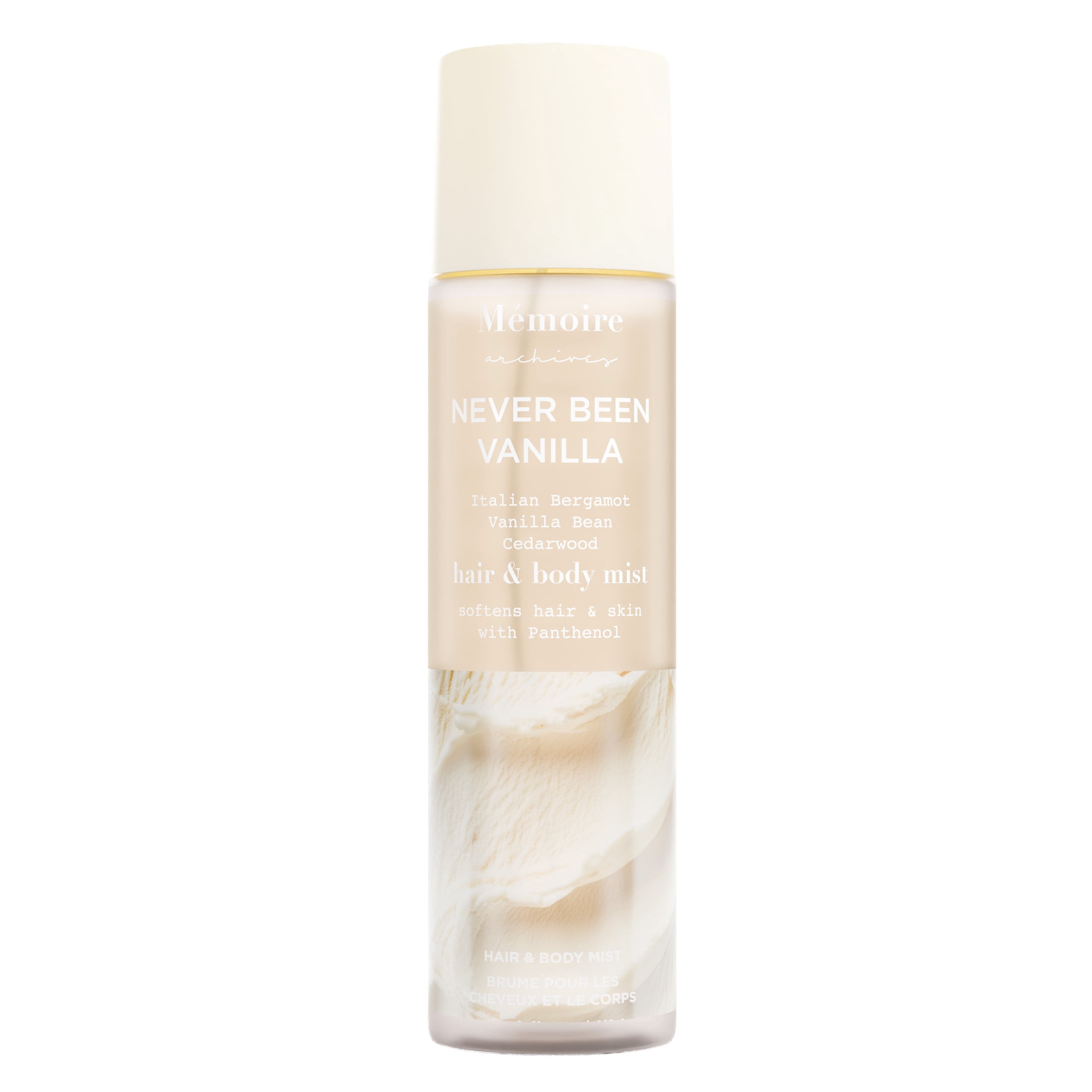 Mémoire Archives Never Been Vanilla Hair & Body Mist, Vanilla Gourmand Fragrance with Bergamot & Cedarwood, Hydrating Hair & Body Spray, 8 oz