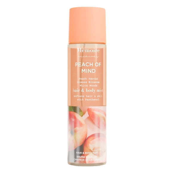 Mémoire Archives Peach of Mind Hair & Body Mist, Fruity Peach Fragrance with Mimosa Blossom & White Woods, Hydrating Hair & Body Spray, 8 oz