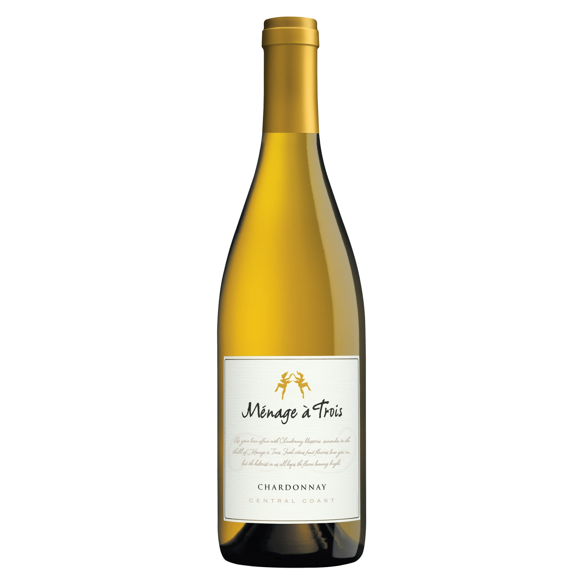Ménage à Trois Chardonnay California White Wine, 750 ml Glass Bottle, 13.5% ABV