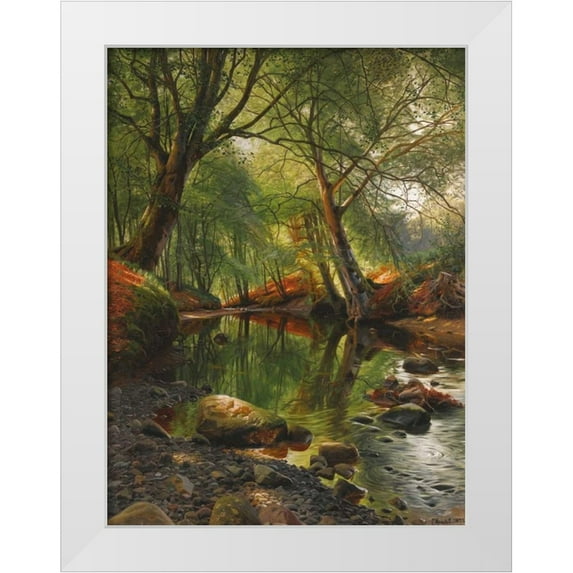 Mønsted, Peder Mørk 12x14 White Modern Wood Framed Museum Art Print Titled - A woodland stream