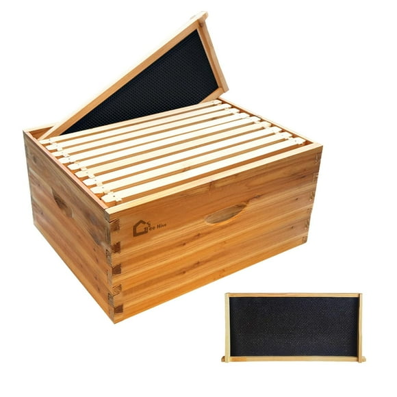 M optimized 10-Frame Deep Brood Box, Wax Coated Bee Hives Deep Box with Beehives Frames and Wax Foundations, Langstroth Hive Body Brood Box for Beekeeping Supplement (Unassembled)