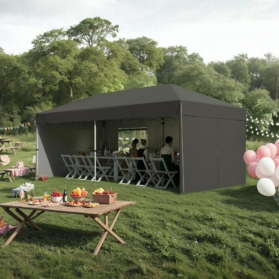 M optimized 10' x 20' Pop Up Canopy Tent, Outdoor Pop Up Commercial Canopy with 4 Removable Sidewalls, Heavy Duty Commercial Instant Tent for Farmer Market, Craft Fair, Event, Vendor