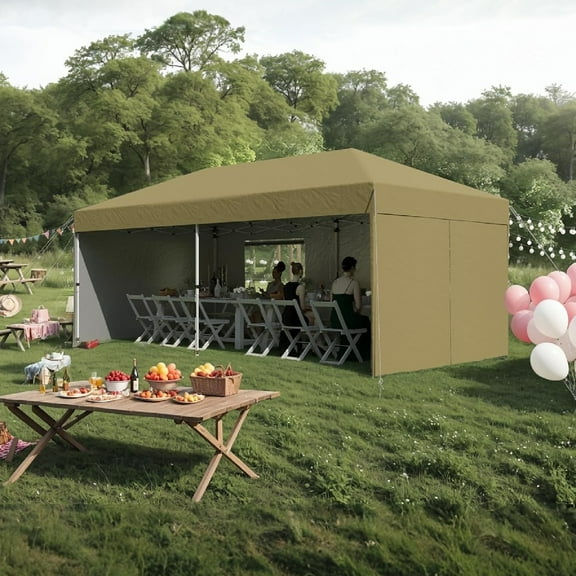 M optimized 10' x 20' Pop Up Canopy Tent, Outdoor Pop Up Commercial Canopy with 4 Removable Sidewalls, Heavy Duty Commercial Instant Tent for Farmer Market, Craft Fair, Event, Vendor