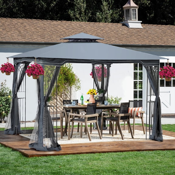 M optimized 10'x10' Outdoor Canopy Tent, Outdoor Gazebo with Double Roofs, Removable Gauze, Triangular Framing Rust-proof, Gazebos Party Tent for Garden