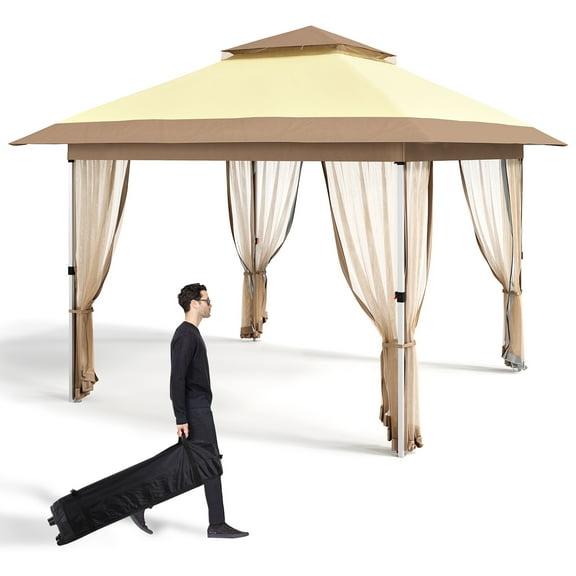M optimized 10'x10' Pop Up Canopy Gazebo Tent with Mosquito Netting, Outdoor Canopy Tent with Wheeled Bag & Height Adjustable, Pop Up Canopy for Patio Garden Backyard Lawn Deck