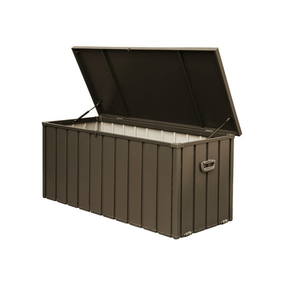 M optimized 100 Gallon Storage Deck Box, Outdoor Weather Resistant Lockable Storage Bin Container, Steel Storage Bench For Outside Cushions Throw Pillows Pool Supplies