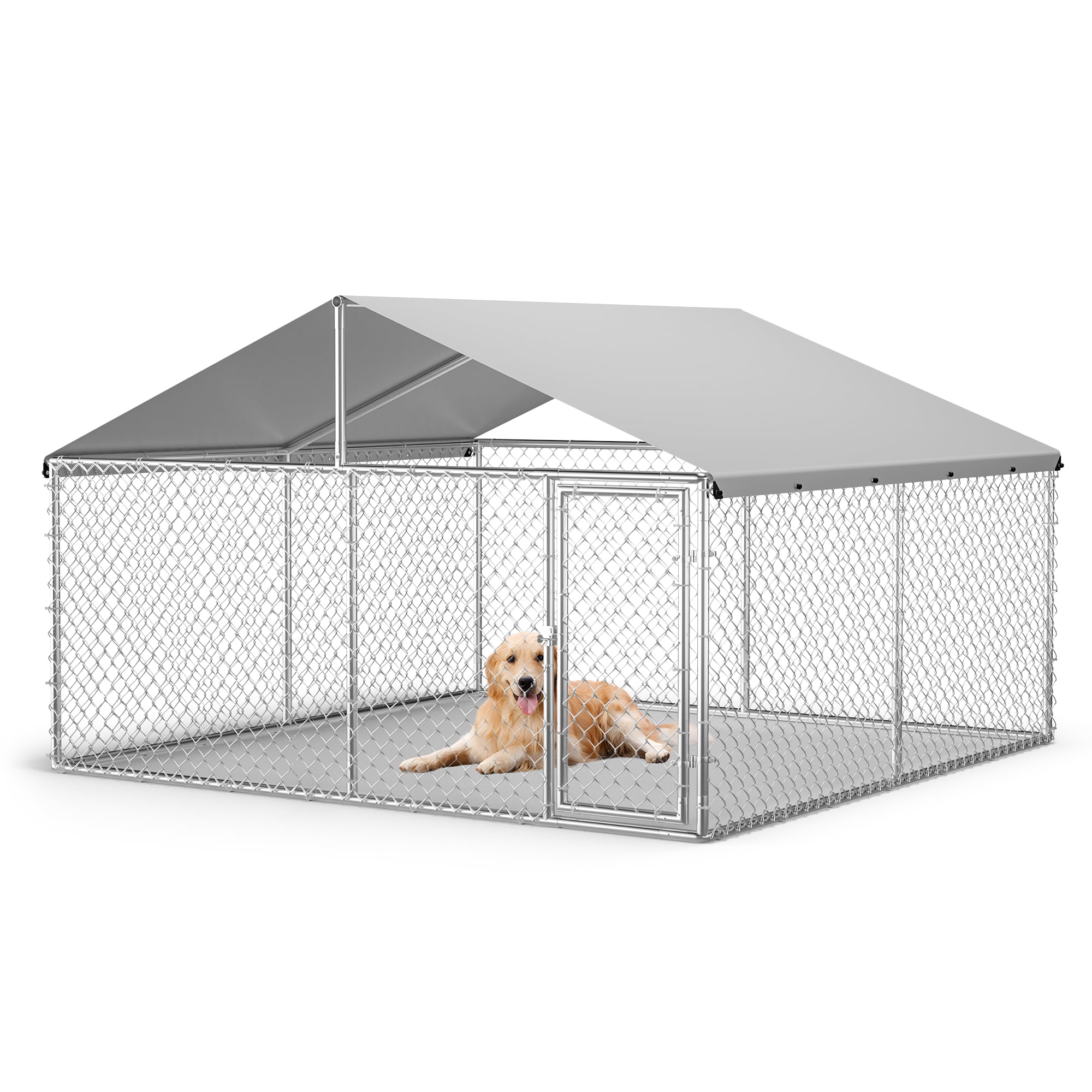 M optimized 10x10x6ft Outdoor Dog Kennel, Metal Dog Kennel with Waterproof & UV-Resistant Cover, Large Dog House for Outside Backyard Farm