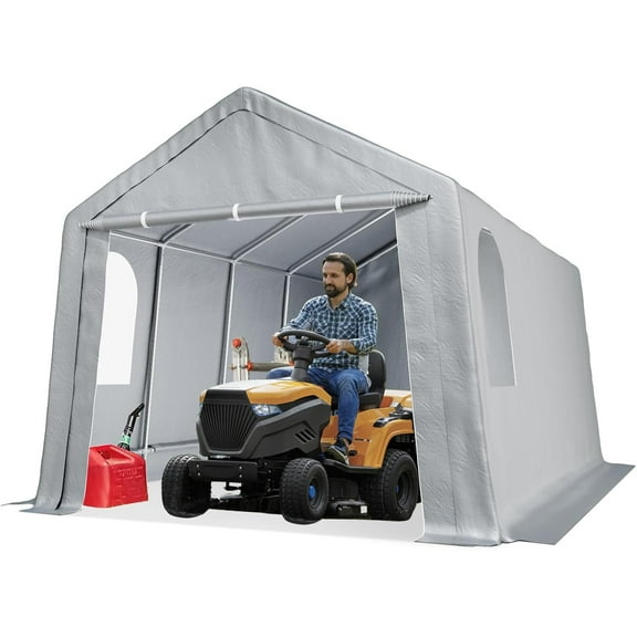 M optimized 10x20 FT Outdoor Portable Storage Shed Motorcycle Covers Storage Shelter, Heavy Duty Storage Tent Tarp Sheds with Roll-up Zipper Door for Bike, Garden Tools, Gray