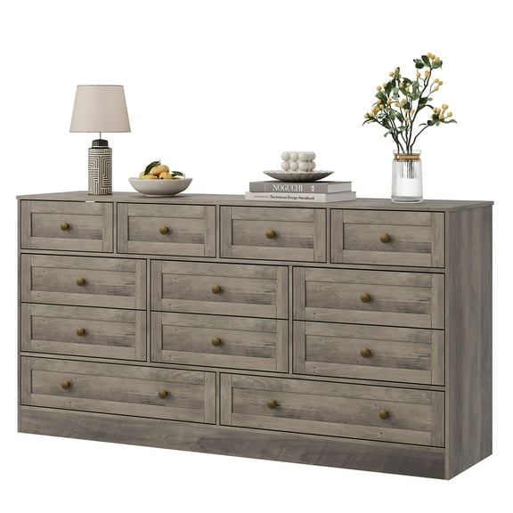 M optimized 12 Drawers Dressers for Bedroom, Wooden Chest of Drawers Clothes Storage Organizer for Living Room, Hallway, Modern Wide TV Stand Dresser for 65"