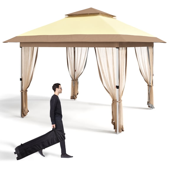 M optimized 12'x12' Pop Up Canopy Gazebo Tent with Mosquito Netting, Outdoor Canopy Tent with Wheeled Bag & Height Adjustable, Pop Up Canopy for Patio Garden Backyard Lawn Deck