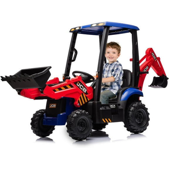 M optimized 12V Kids Ride on Excavator & Bulldozer 4 in 1 Electric Vehicle with Remote Control, Front Loader, Digger, Horn, Adjustable Seat, Excavator Ride on Car Toy for Kids Aged 3-8