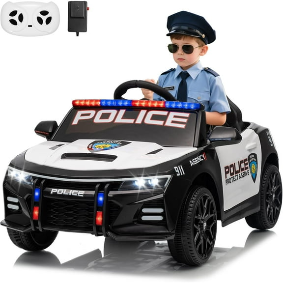 M optimized 12V Police Car Ride On Car for Kids, Battery Powered Ride On Toys with Remote Control, Flashing Lights, Alarm Sound, Music, Megaphone, Cop Cars for Boys Girls