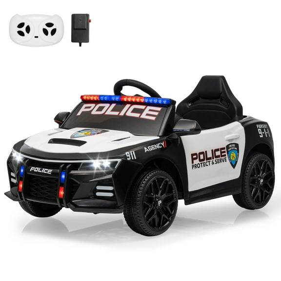 M optimized 12V Police Ride on Car, Battery Powered Ride-on Toys Cop Cars with Remote Control, Megaphone, Alert Tones, Flashing Lights, Music, Spring Suspension