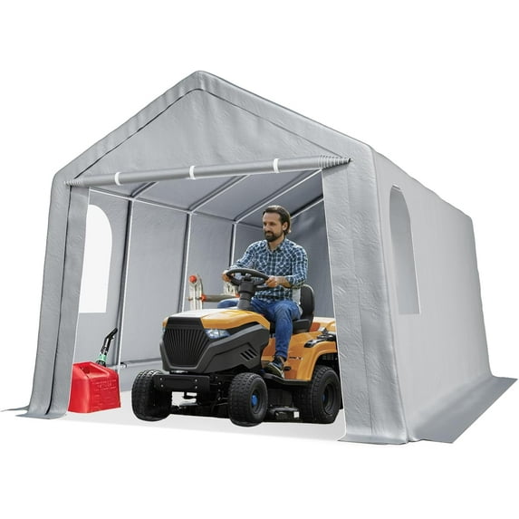 M optimized 13x20 FT Outdoor Portable Storage Shed Motorcycle Covers Storage Shelter, Heavy Duty Storage Tent Tarp Sheds with Roll-up Zipper Door for Bike, Garden Tools, Gray