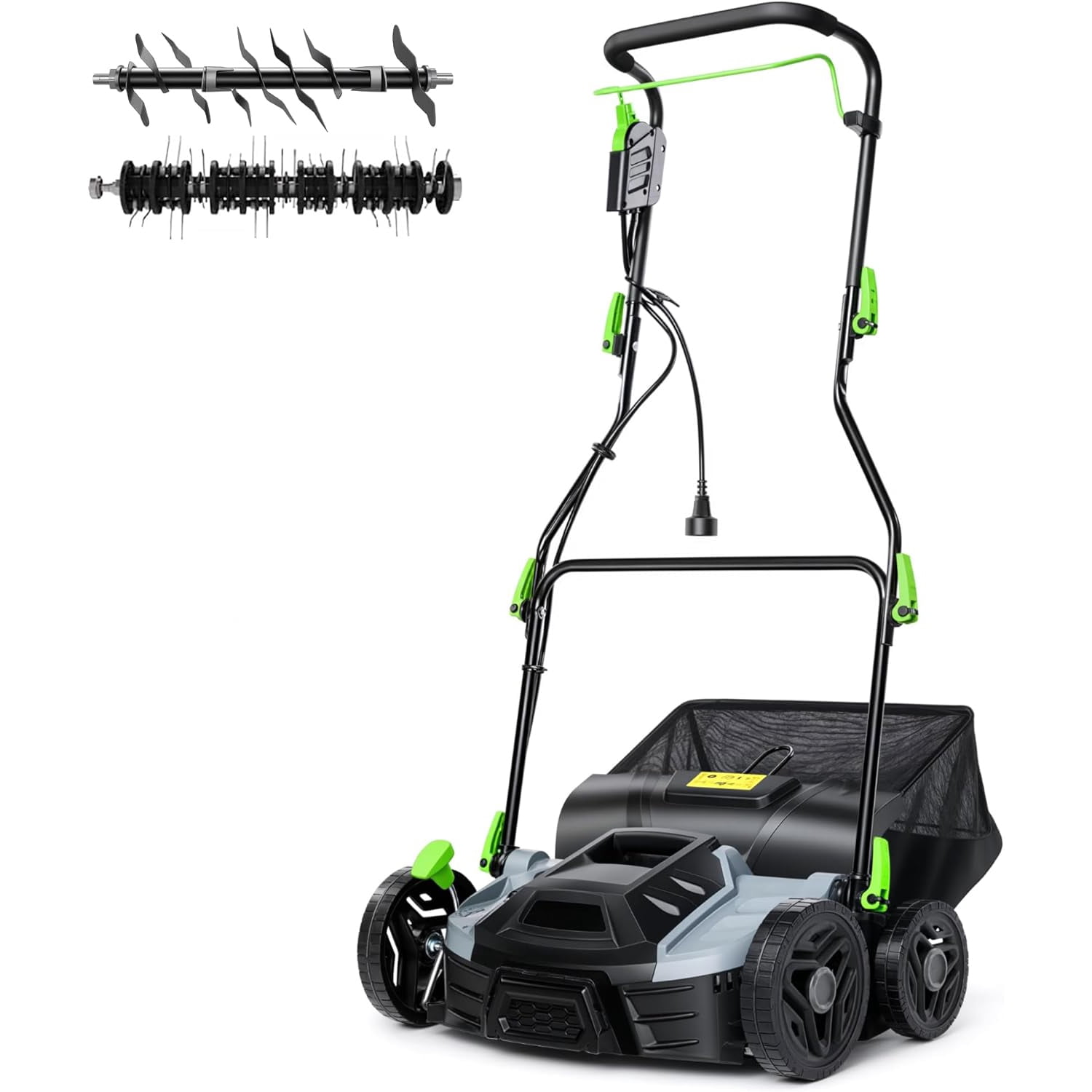 M optimized 15.5A Electric Lawn Dethatcher Scarifier, 14" Corded Dethatcher with 14.5 gal Collection Bag, 5-Position Depth Adjustment & 3-Height Adjustable Handle for Yard Care and Lawn Aeration