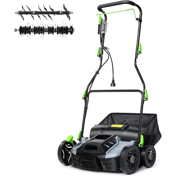 M optimized 15.5A Electric Lawn Dethatcher Scarifier, 14" Corded Dethatcher with 14.5 gal Collection Bag, 5-Position Depth Adjustment & 3-Height Adjustable Handle for Yard Care and Lawn Aeration