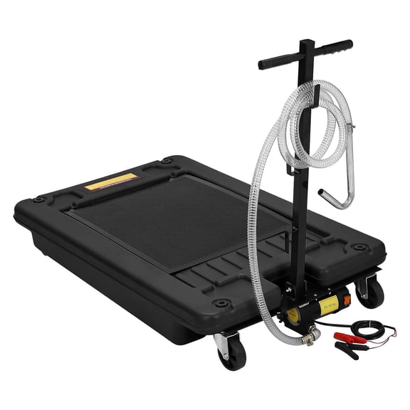 M optimized 17 Gallon Oil Drain Pan, Low Profile Oil Drain Pan with 12V Pump, Oil Change Pan with T Foldable Hand and Wheels, 7.5FT Hose Oil Drain Cart for Car, SUV, Trucks