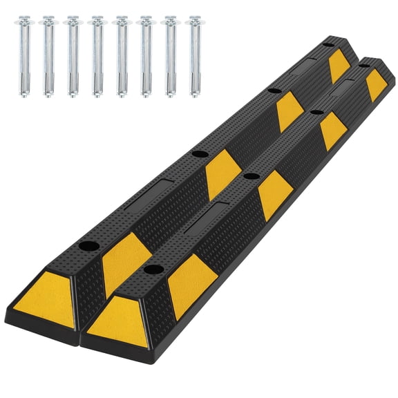 M optimized 2 Pack 72" Heavy Duty Rubber Parking Curb, Garage Floor Wheel Stopper with Reflective Stripes, 55000 LBS Capacity Parking Stopper for Garage Vehicles Truck Driveway Protect Car