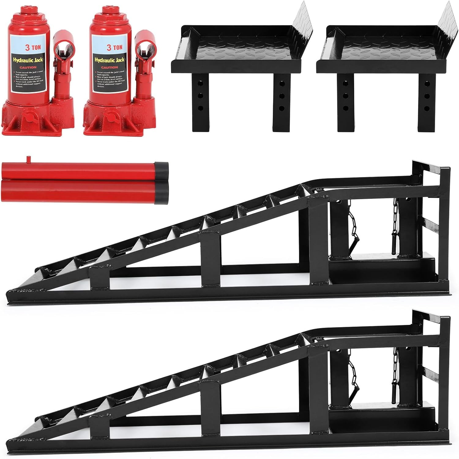 M optimized 2 Pack Heavy Duty Hydraulic Car Ramps 5T 11000lbs Load ...