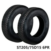M optimized 2 Pack ST205/75D15 Trailer Tires 6PR Load Range C 15in Fuel-saving Designed Trailer Tires 205 75 15 for Travel, Camper, Landscape, Cargo, Utility, Boat, Farm, Hauler Trailer, Black