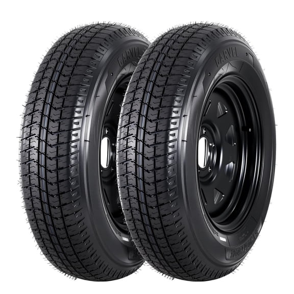 M optimized 2 Pack Trailer Tires On Rim ST205/75D15 205/75/15, Load Range C, 6PR, 5 Lug 15 In. Black Spoke Wheel, 5 Lug On 4.5" Durable Trailer Tire Travel/Camper/Utility/Boat