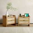 thumbnail image 1 of M optimized 2-Piece Rattan Nightstand with 2 Drawer, Modern Bedside Table with Charging Station, for Bedroom, Office, Living Room, 1 of 9