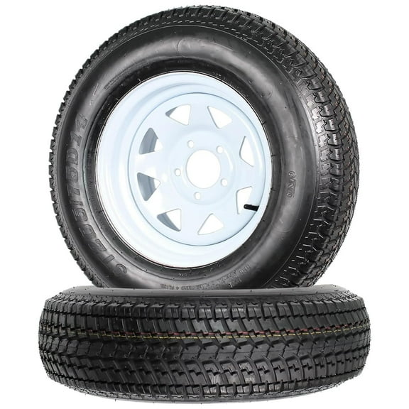 M optimized 2-Pk Trailer Tires on Rim ST205/75D14 205 75 14 6PR Trailer Tires with 14in White Spoke Wheel Load Range C 205/75/14 Set of 2 Trailer Tire