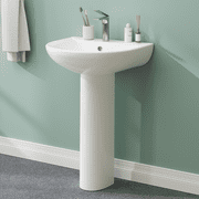 M optimized 20" x 17" Modern U-Shape Ceramic Pedestal Sink for Bathroom Freestanding Ceramic Pedestal Sink with Overflow Hole and Pre-Drilled Single Hole, White