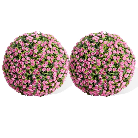 M optimized 21.6 Inch Artificial Hanging Topiary Balls Set of 2 Faux Flower Balls for Garden Patio Wedding Valentine's Day Decor, Outdoor Indoor Hanging Decorations for Porch Front Door Party, Pink