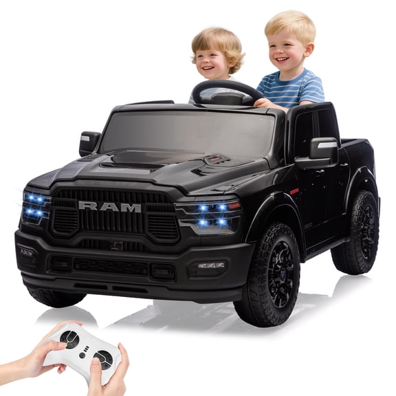 M optimized 24V 2 Seater Ride on Car w/Remote Control, Electric Car w/Truck Bed, 3 Speed, LED Lights, Blue-tooth, Suspension, Gifts for Boys Girls