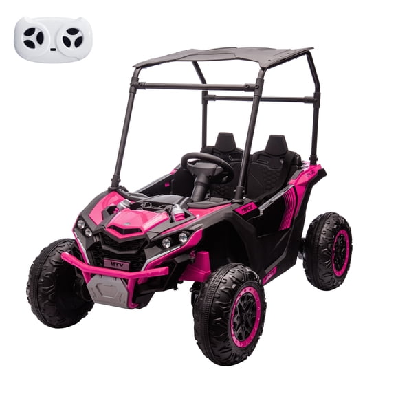 M optimized 24V Ride On UTV with Sun Shade, 2 Seater Electric Truck, 4WD Electric Car Toy with Remote Control, LED Lights, 4 Shock Absorbersm, One Click Start, Music Player