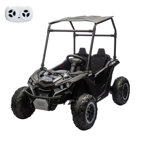 M optimized 24V Ride On UTV with Sun Shade, 2 Seater Electric Truck, 4WD Electric Car Toy with Remote Control, LED Lights, 4 Shock Absorbersm, One Click Start, Music Player