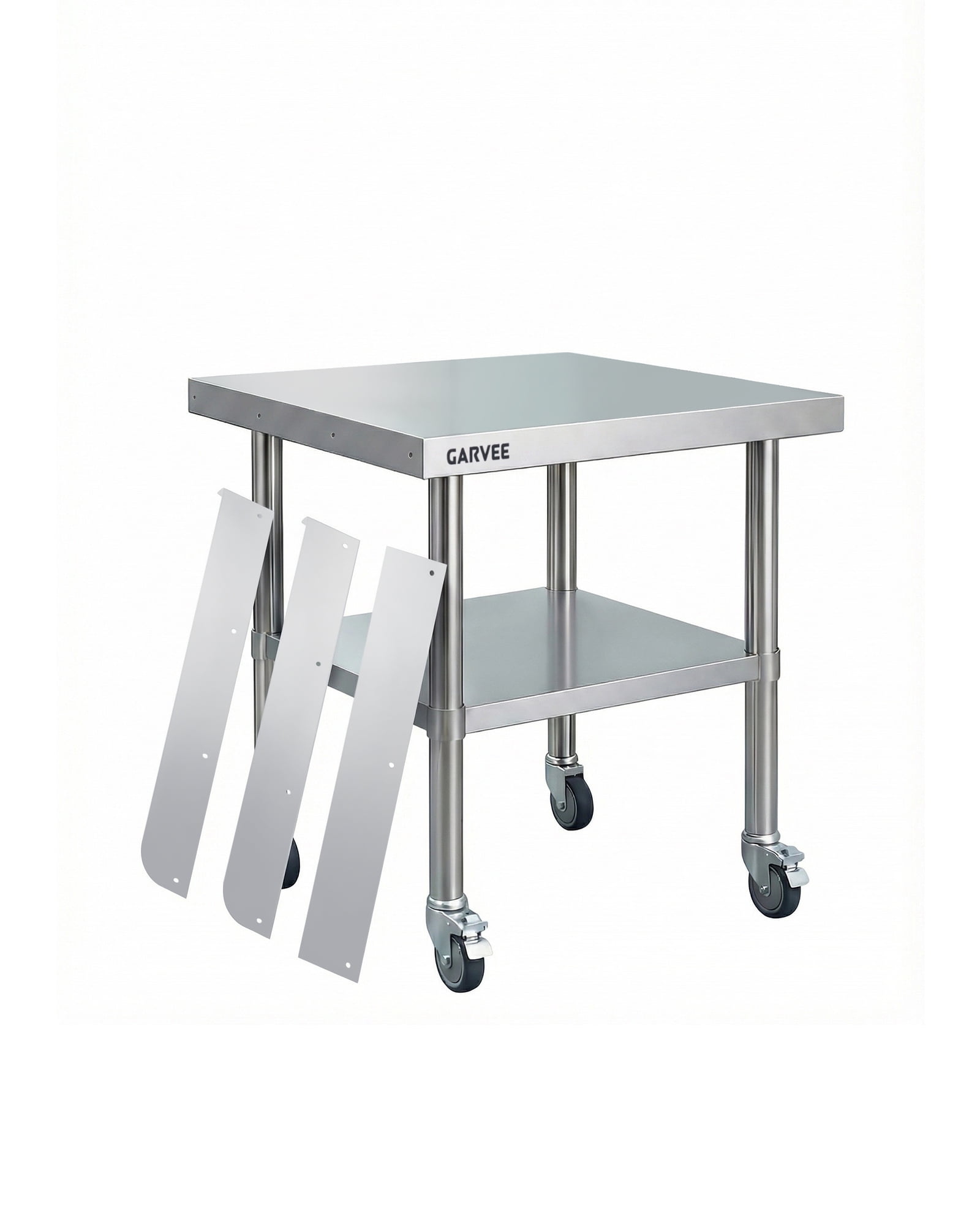 M optimized 24x30 Inch Stainless Steel Work Table with Wheels, Commercial Prep Table with Detachable 3-Sided Backsplash and Adjustable Shelf, Rolling Workbench for Kitchen Restaurant Garage