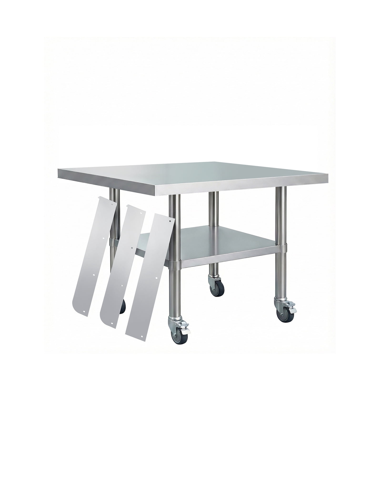 M optimized 24x36 Inch Stainless Steel Work Table with Wheels, Commercial Prep Table with Detachable 3-Sided Backsplash and Adjustable Shelf, Rolling Workbench for Kitchen Restaurant Garage